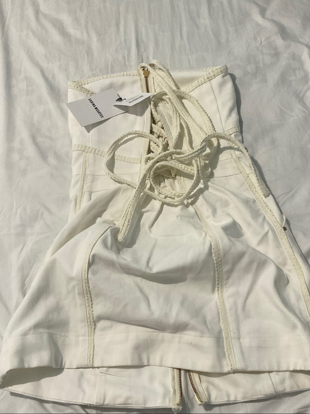 Sabina Musayev White Strapless Corset Dress with Gold Zip Pull - Picture 2 of 3